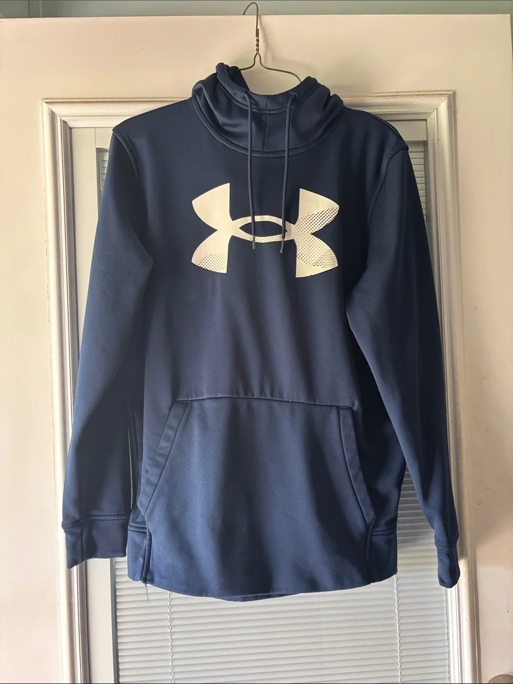 Under Armour Navy Pullover Hoodie with White Logo